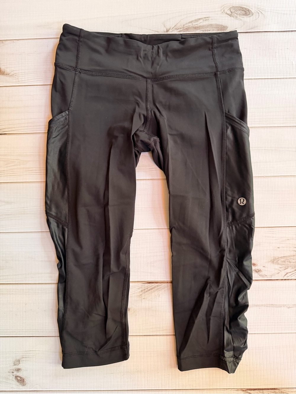 lululemon athletica Black Cropped Leggings with Side Panels